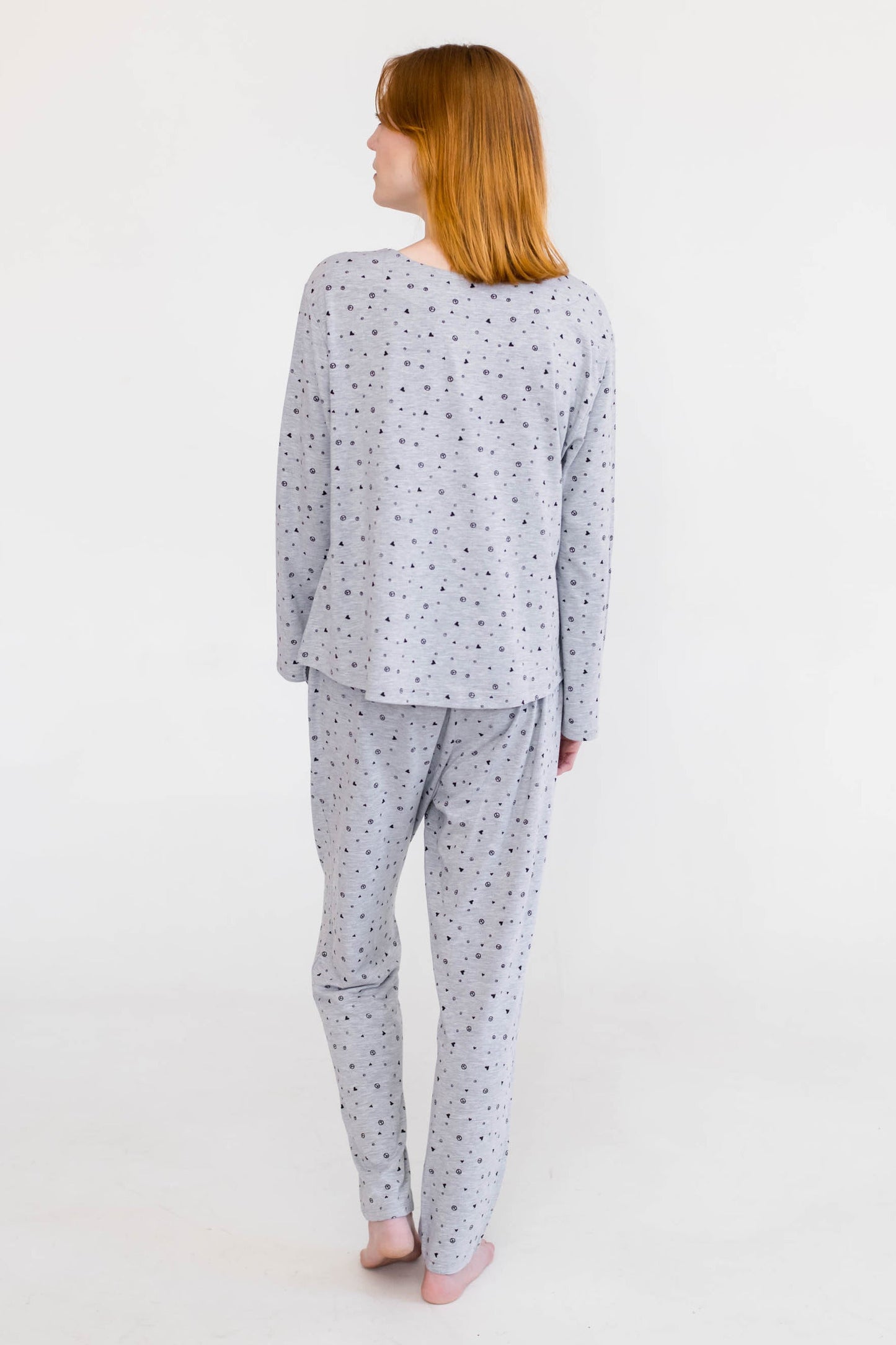 Jamie V-Neck Sleep Top | Light Grey Allover Print