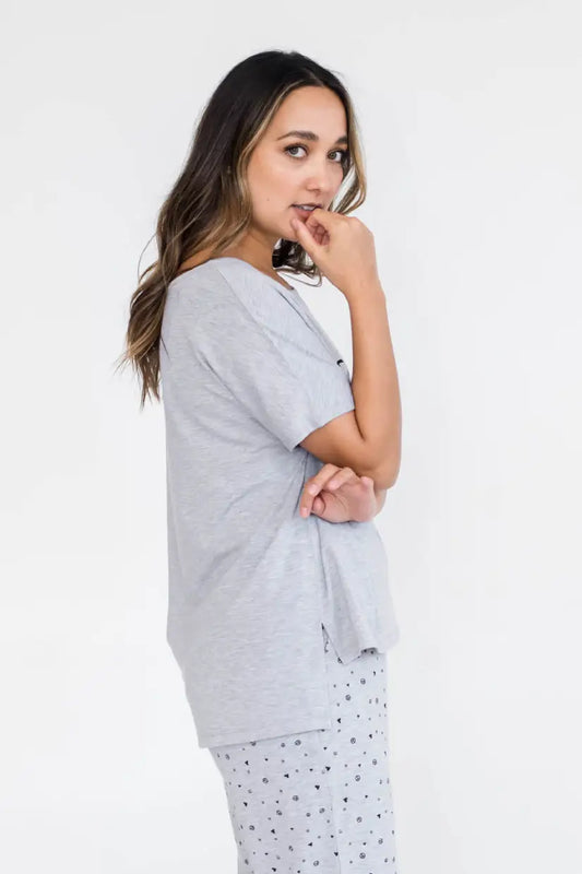 Lola Ballerina Neck Tee with Side Slits | Light Grey